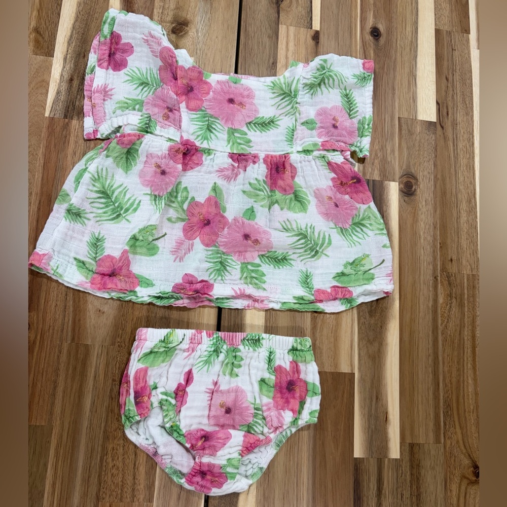 🖤Angel Dear Pink and Green Floral Outfit —Size 18-24 Months